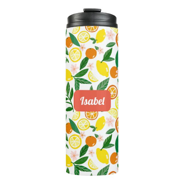 Citrus Celebration Lemon Pattern CUSTOM Gift Thermal Tumbler (Front)