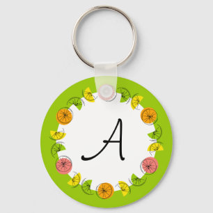 Citrus Circle Green Monogram  double-sided Keychain