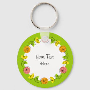 Citrus Circle Green Text aluminum double-sided Keychain