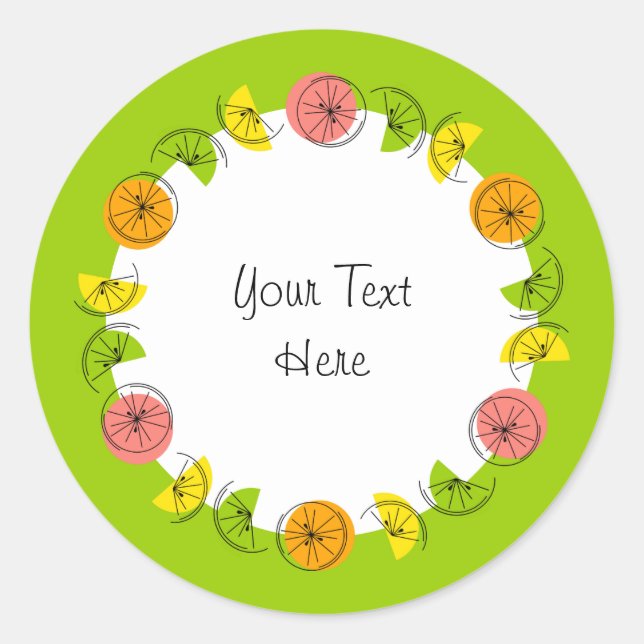 Citrus Circle Green Text sticker round (Front)
