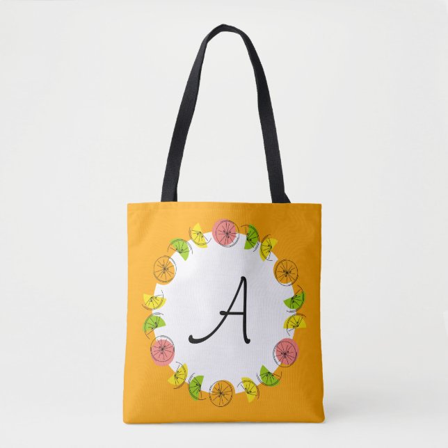 Citrus Circle Orange Monogram all over tote Bag (Front)