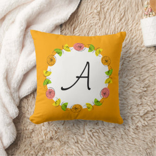 Citrus Circle Orange Monogram square Throw Pillow
