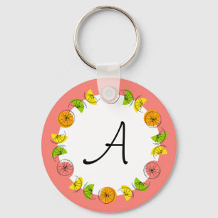 Citrus Circle Pink Monogram double-sided Keychain