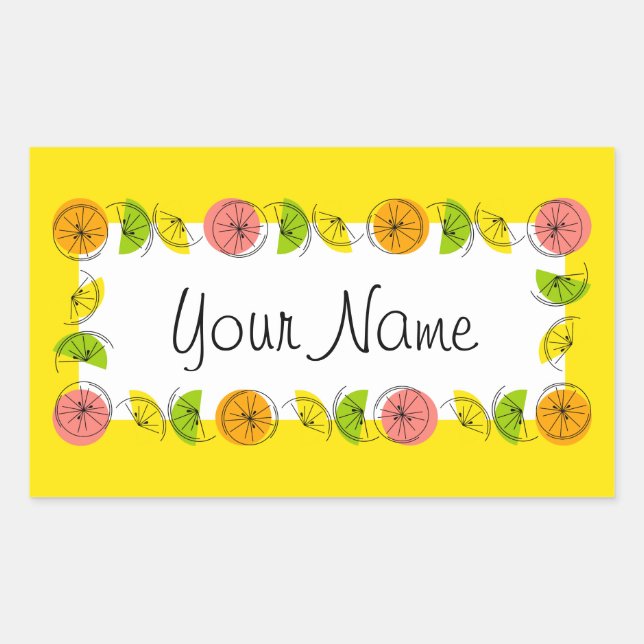 Citrus Circle Yellow Name sticker rectangle (Front)