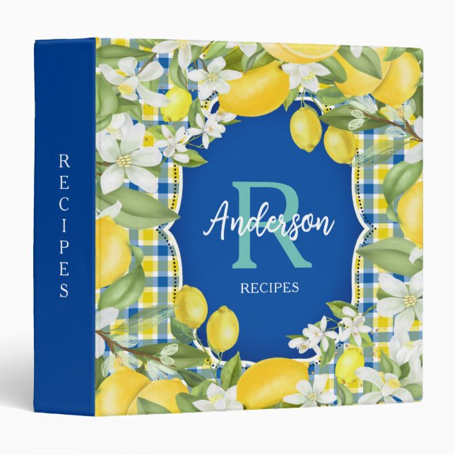 Citrus citron bleu jaune Recette 3 Classeur anneau (Devant/Côté)