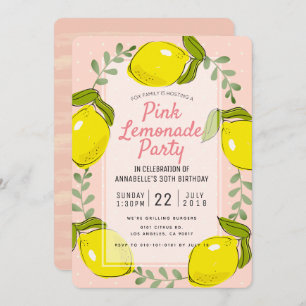 Citrus citron rose Lemonade Party Invitation