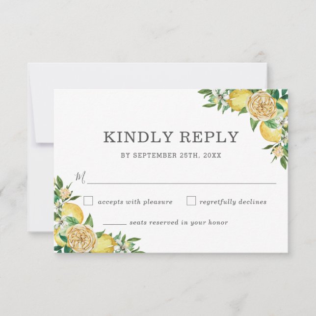 Citrus citron vert fleuri Mariage RSVP Card (Devant)