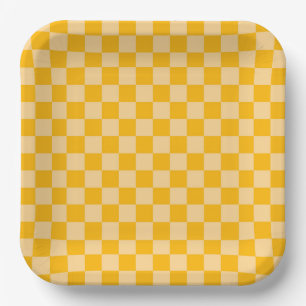 Citrus cream checkered board pattern paper plate
