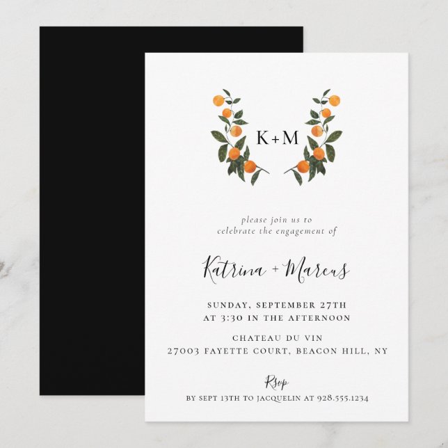 Citrus Crest Monogram Engagement Party Invitation (Front/Back)