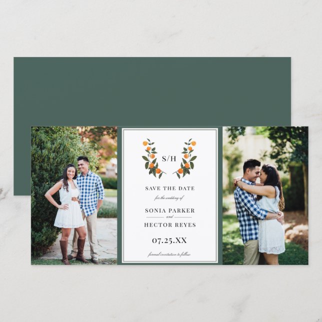 Citrus Crest Monogram Photo Save The Date (Front/Back)