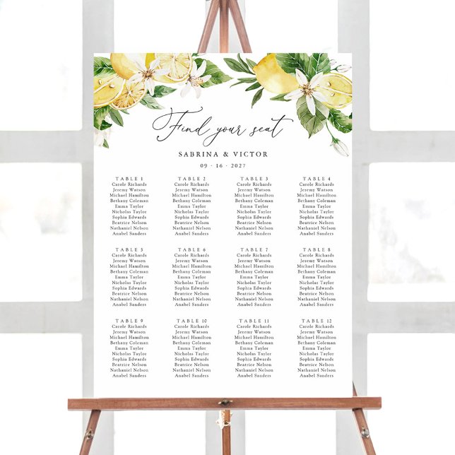 Citrus de citron Floral 12 Tableau Mariage (Créateur téléchargé)
