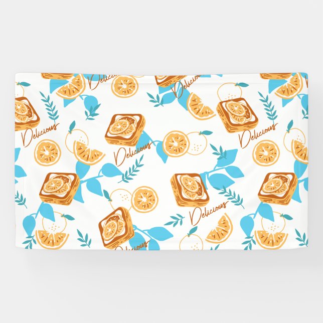 Citrus Delight Pastry and Leaves Dessert Pattern Banner (Horizontal)