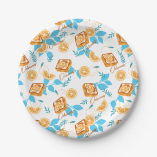 Citrus Delight Pastry and Leaves Dessert Pattern Paper Plate