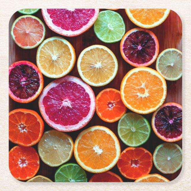 Citrus Dream Lemon Lime Orange Fruit Square Paper Coaster (Front)