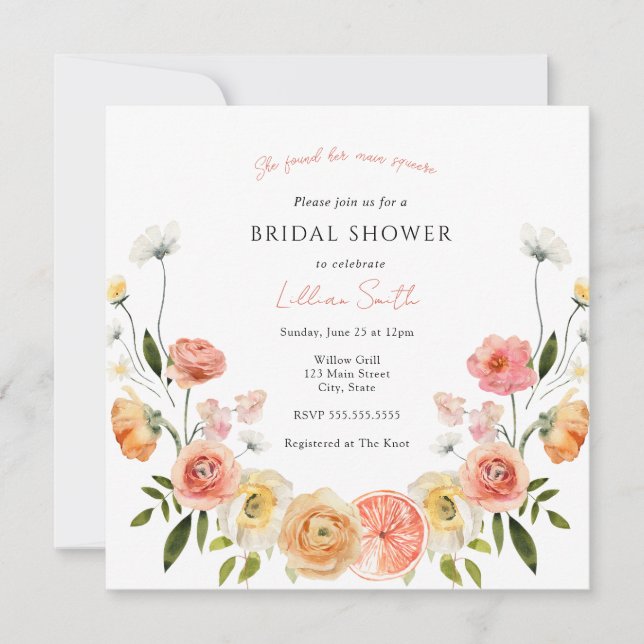 Citrus et fleurs Invitation à la douche nuptiale (Devant)