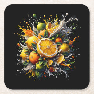 Citrus Explosion Square Paper Coaster