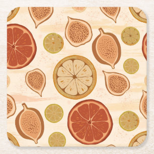 Citrus & Fig Mediterranean Kitchen Botanical Patte Square Paper Coaster