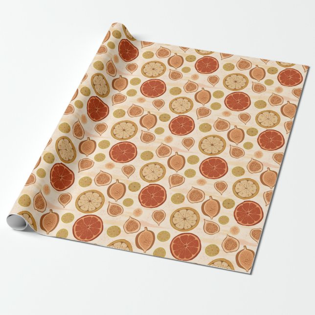 Citrus & Fig Mediterranean Kitchen Botanical Patte Wrapping Paper (Unrolled)