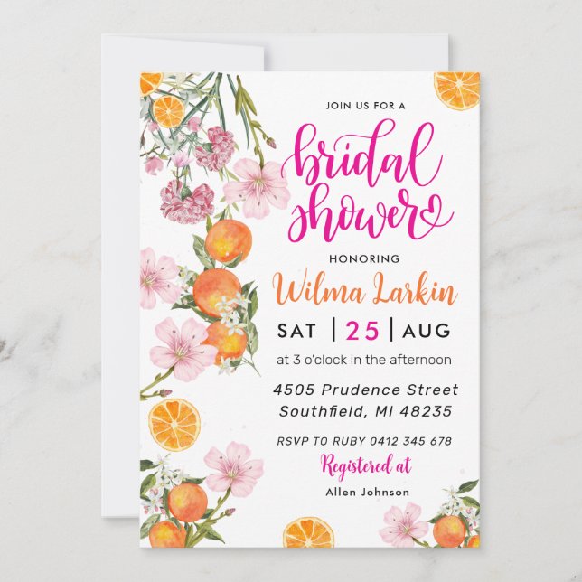 Citrus Floral Bridal Shower Invitation (Front)