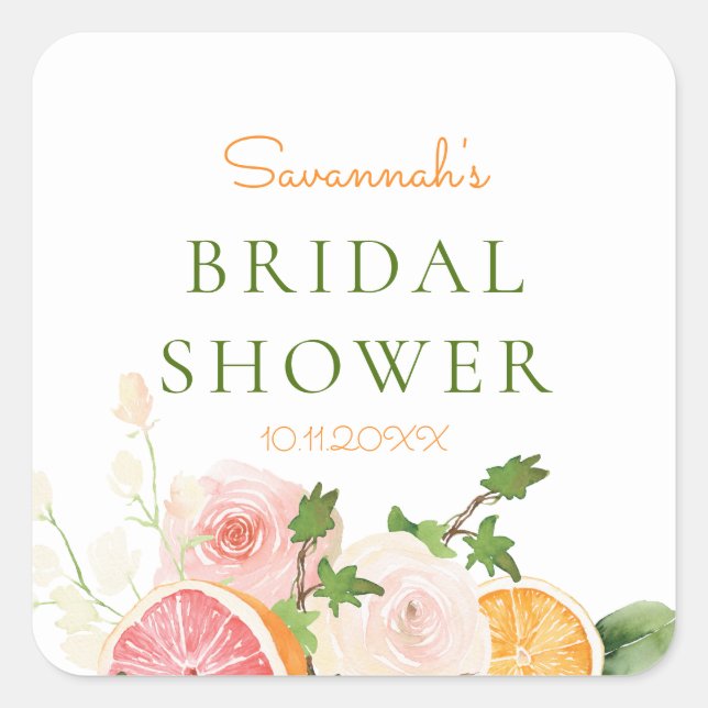 Citrus Floral Bridal Shower Theme Candle Label (Front)