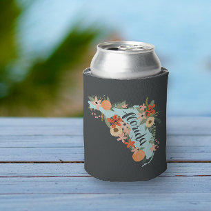 Citrus Floral Florida State Silhouette Can Cooler