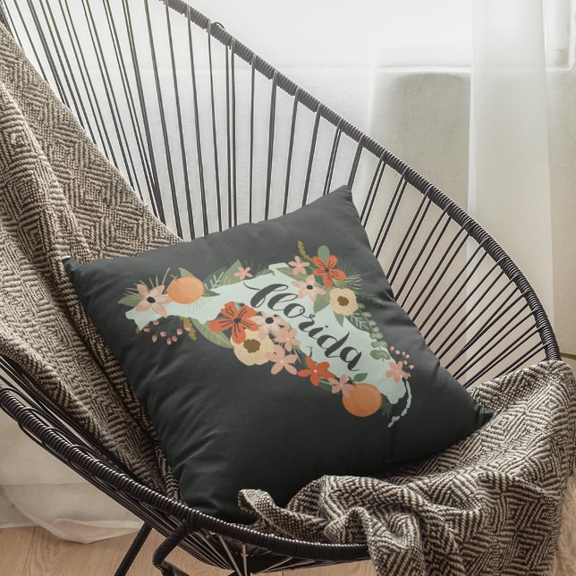 Citrus Floral Florida State Silhouette Throw Pillow (Creator Uploaded)
