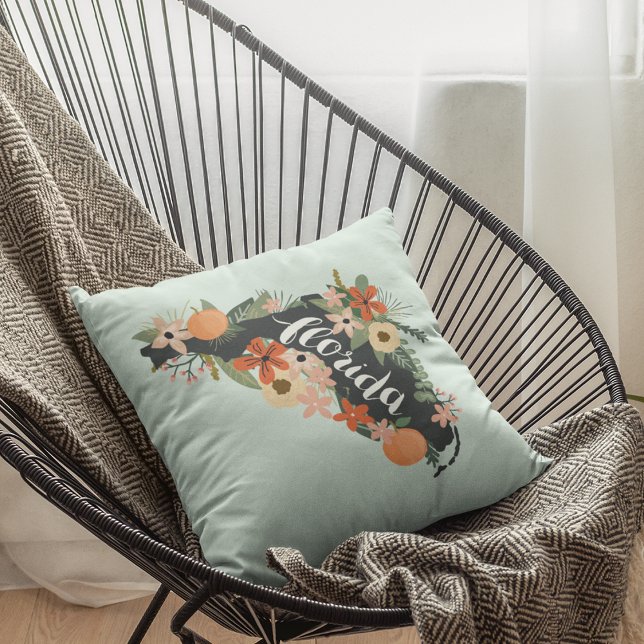 Citrus Floral Florida State Silhouette Throw Pillow (Creator Uploaded)