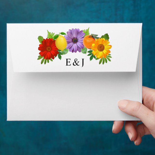 Citrus Floral Garden Wedding Envelope (Hand)