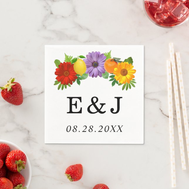 Citrus Floral Garden Wedding Napkin (Insitu)