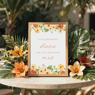Citrus Floral How Many Kisses Bridal Shower Game Poster
