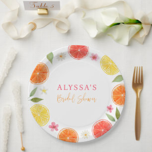 Citrus Floral Lemon Orange Bridal Shower Paper Plate