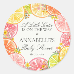 Citrus Floral Little Cutie Baby Shower Favours Classic Round Sticker