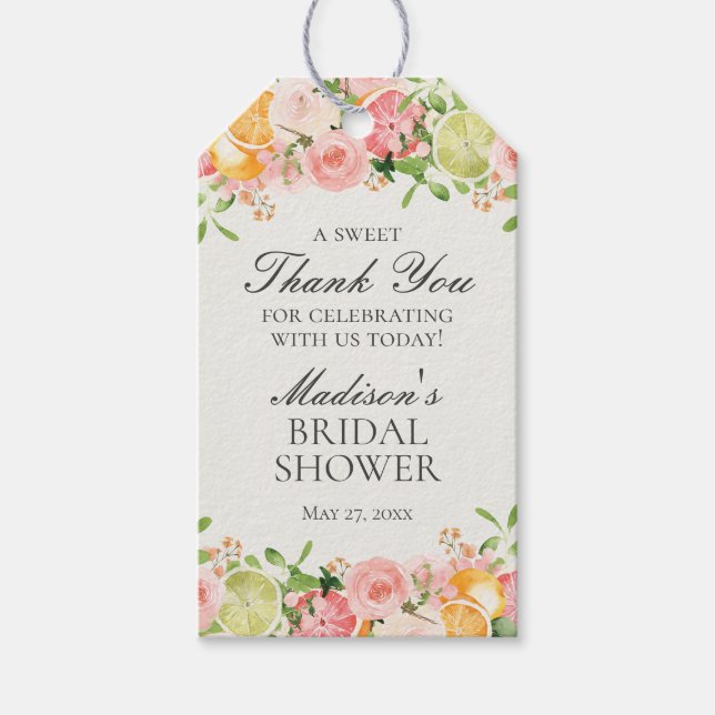 Citrus Floral Main Squeeze Bridal Shower Favour Gift Tags (Front)