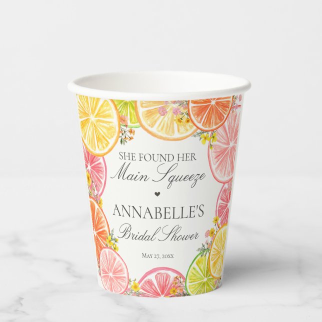 Citrus Floral Main Squeeze Bridal Shower Paper Cups (Front)