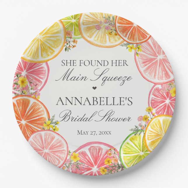 Citrus Floral Main Squeeze Bridal Shower Table Paper Plate (Front)