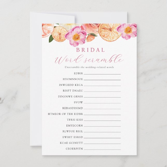 Citrus Flower Bloom Bridal Word Scramble Game Card (Front)