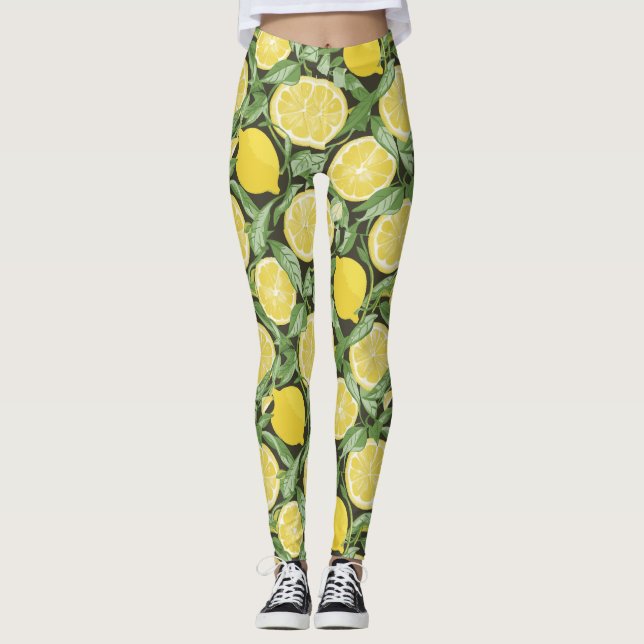 Citrus Freshness: A Lemon Pattern Leggings (Front)