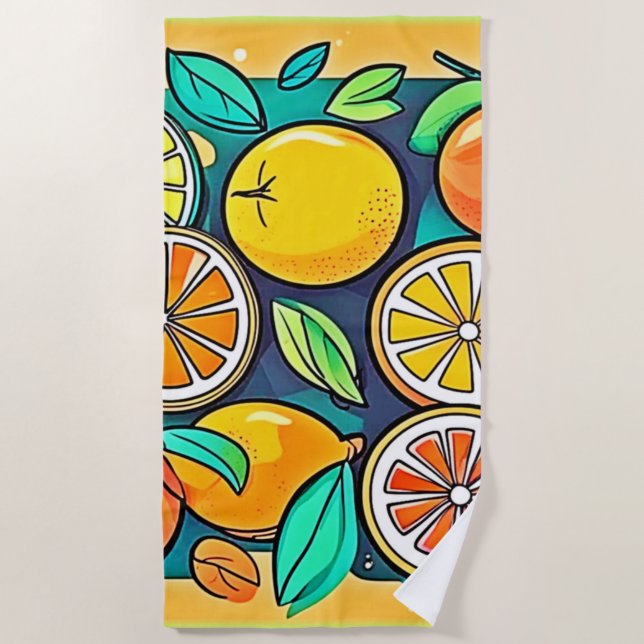 Citrus Fruit Art Design Beach Towel (Front)