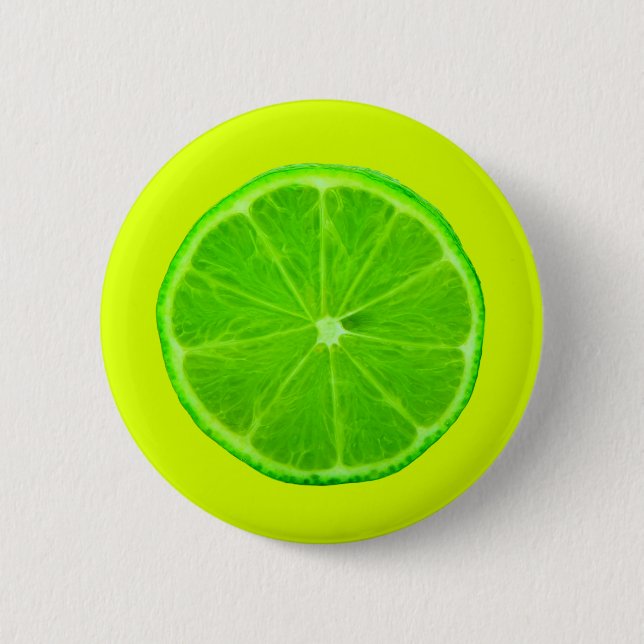 Citrus Fruit, Bright Green Slice of Lime 2 Inch Round Button (Front)