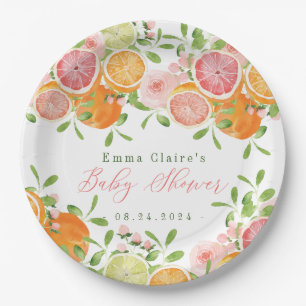 Citrus Fruit & Flowers Baby Shower Paper Plate