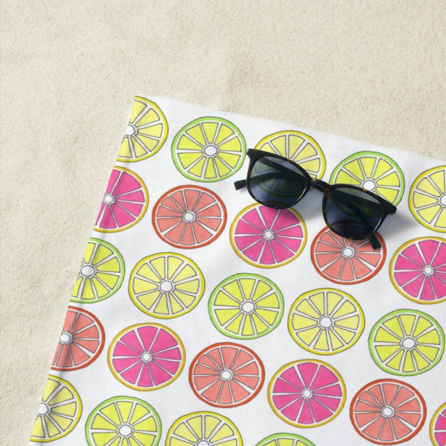 Citrus Fruit Lemon Lime Orange Grapefruit Print Beach Towel (In Situ)