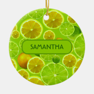 Citrus Fruit, Lemon & Lime Pattern - Personalized Ceramic Ornament