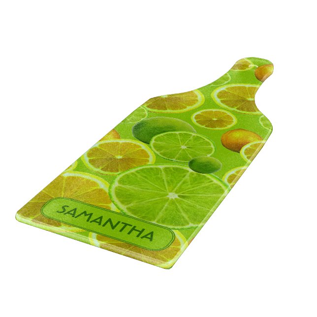 Citrus Fruit, Lemon & Lime Pattern - Personalized Cutting Board (Corner)