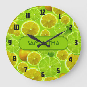 Citrus Fruit, Lemon & Lime Pattern - Personalized Large Clock