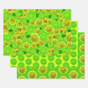 Citrus Fruit, Lemon & Lime Patterned Wrapping Paper Sheet