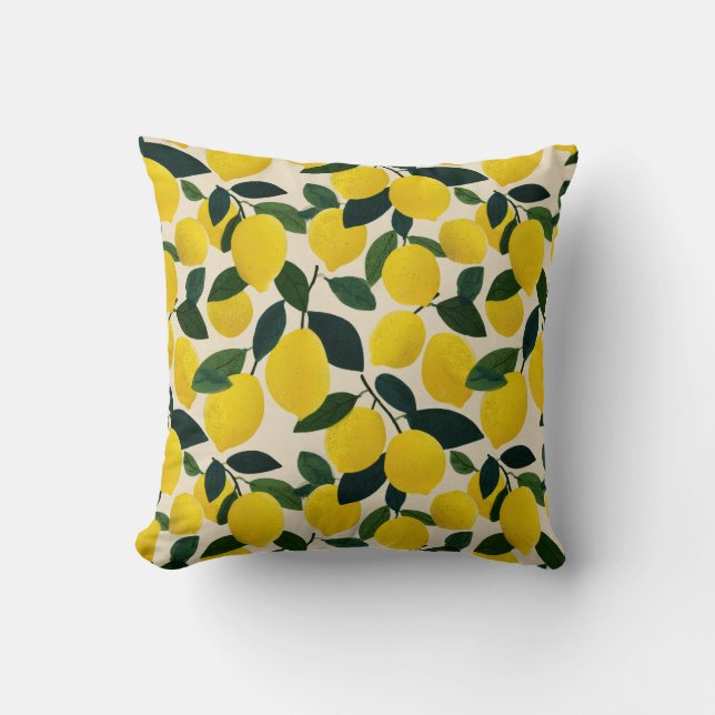 Citrus Fruit Lemon Pattern Yellow Mediterranean  Throw Pillow (Front)