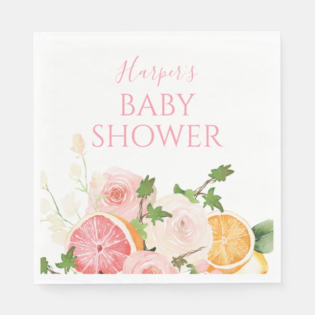 Citrus Fruit Pink Baby Shower Napkin (Front)