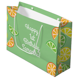 Citrus Fruit Slice Lemon Lime 1st Birthday Large Gift Bag