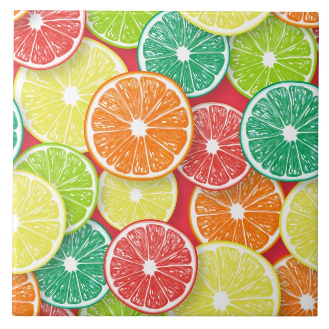 Citrus fruit slices pop art 2 tile (Front)