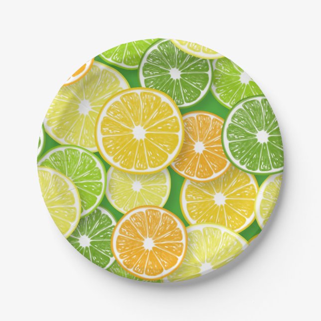 Citrus fruit slices pop art 3 paper plate (Front)